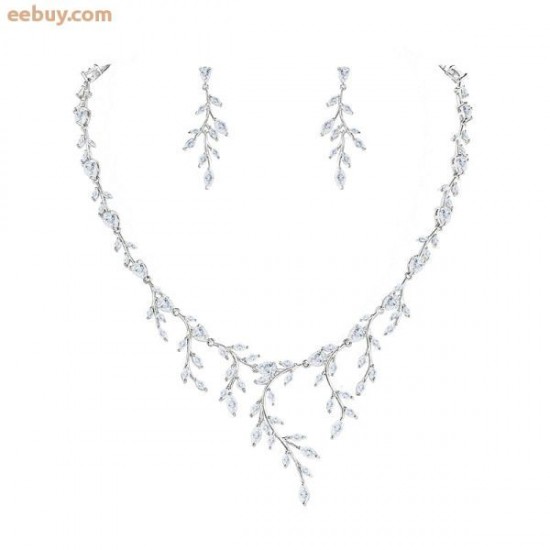 Wholesale Zircon Bridal Leaf Necklace And Earrings Wedding Set Wholesale Zircon Bridal Leaf Necklace And Earrings Wedding Set